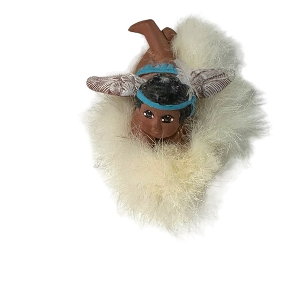 Vtg Little Star Native American Angel on Real Fur Cloud (Angora?) Ceramic 4” L - Picture 3 of 10